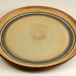 Tan Blue Striped Plate, 9" x 1.25"