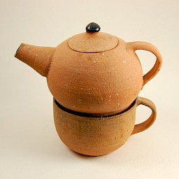Unglazed Teapot and Cup, 4" x 4.25", 3.5" x 2.5"