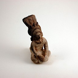 Mayan Jaina-style Seated Figure with Headdress (whistle), 2.75" x 4.5"