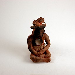 Mayan Jaina-style Seated Man (whistle), 2.75" x 4.25"